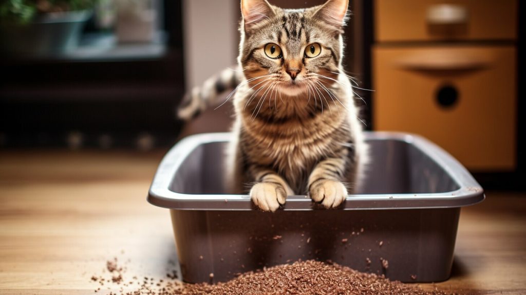 cat urinating in a litter box
