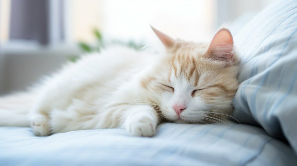 female cat sleeping after spaying
