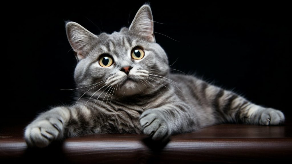 spayed cat stretching